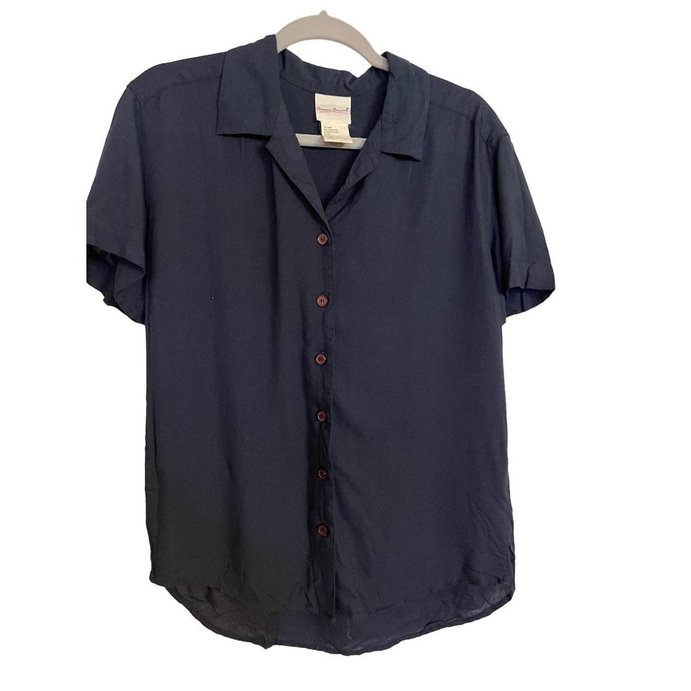 BOBBIE BROOKS BLOUSE SIZESMALL NAVY BLUE BUTTON DOWN‎